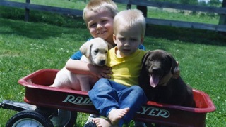 children with puppies